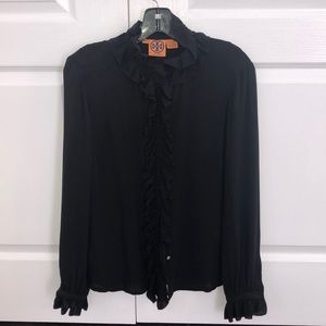 TORY BURCH Black Button Up Ruffle Blouse 🥰